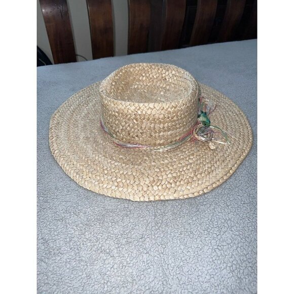 Vintage CAPPELLI  Wide Brim Straw Paper Woven Hat with Sequin Fish Detail - Picture 6 of 10